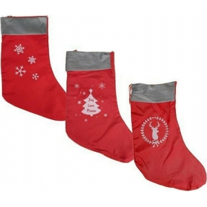 Χριστουγεννιάτική διακοσμητική κάλτσα κόκκινη 48εκ. κοκτέηλ (24474)