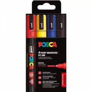 ΜΑΡΚΑΔΟΡΟΙ UNI POSCA PC-5M MEDIUM Basic Colors (4τμχ)