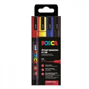ΜΑΡΚΑΔΟΡΟΙ UNI POSCA PC-3M Basic Colors (4τμχ) 0.9-1.3mm